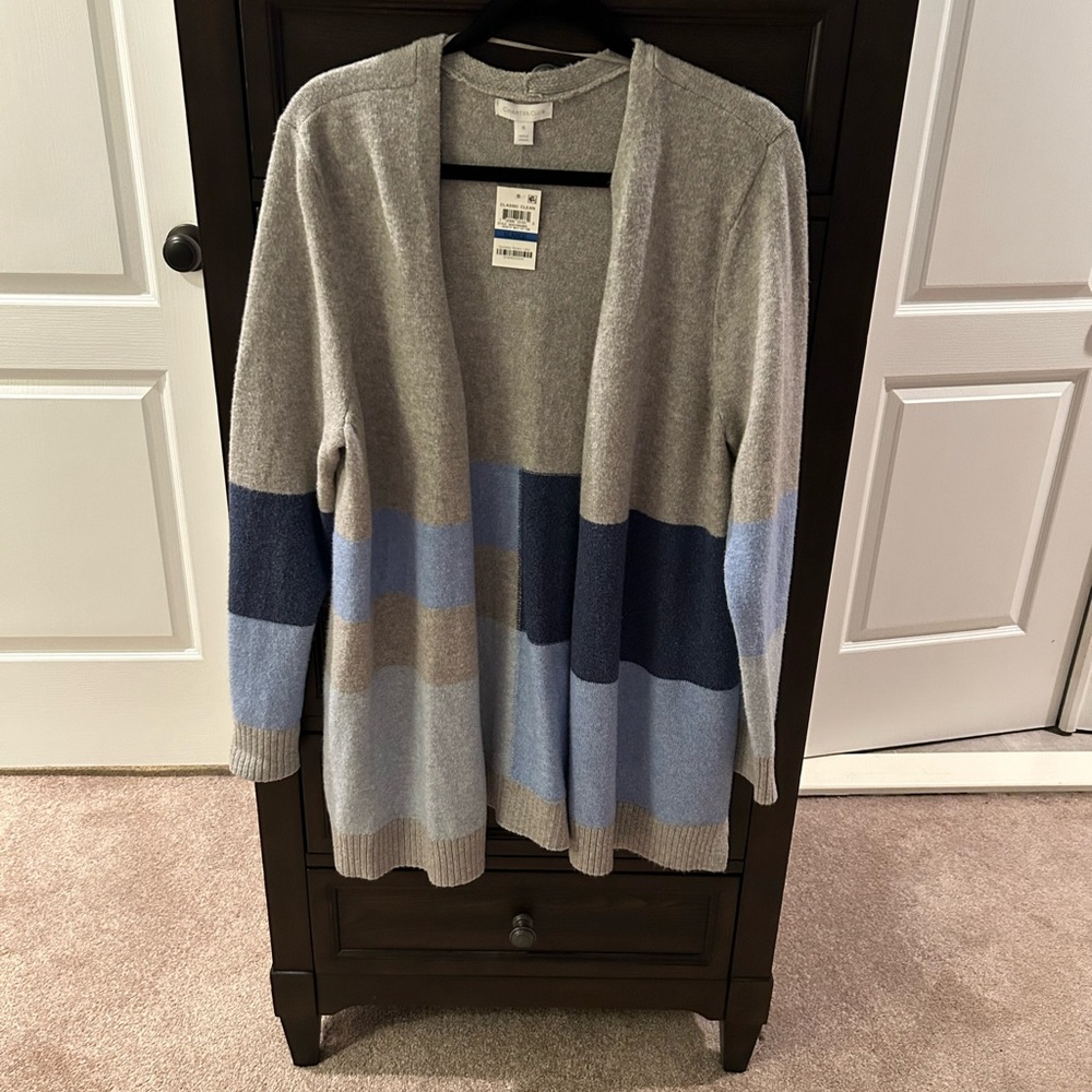 NWT New Charter Club Blue Gray Long Color Block Cardigan Sweater XL